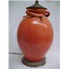Image 2 : Early 20th C. two light lamp, orange glazed art pottery