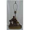Image 3 : Brass figural lamp, seated gentleman in chair with table