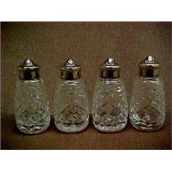 Two pairs of Waterford Crystal salt & pepper shakers with silverplated lids