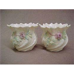 Two Belleek 3-1/2" flower pots, 6th mark