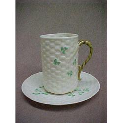 Set of 6 Belleek Shamrock Ware Gaelic coffee cups w/ saucers