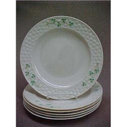 Set of six Belleek Shamrock Ware 10" plates, 5th mark