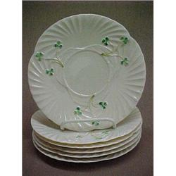 Set of six Belleek Harp Shamrock 8" plates, 5th mark