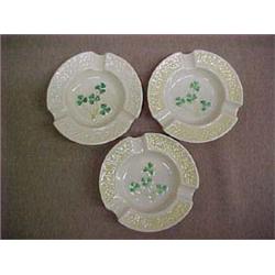 Three Belleek ashtrays, all 4-1/4" dia.