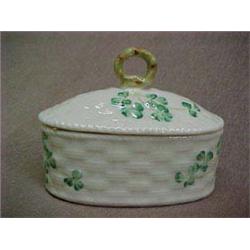 Belleek Shamrock oval covered music box