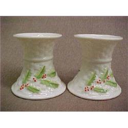 Pair Belleek Christmas Candlesticks, Millenium 2000