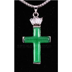 JADE CROSS 3.94GRAMS IN SILVER PLATED PENDANT