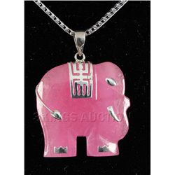 32.35CTW BABY PINK JADE ELEPHANT SILVER PENDANT