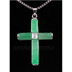JADE CROSS 5.08GRAMS IN SILVER PLATED PENDANT