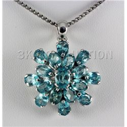 30.35CTW Flower Blue Zircon Cluster Silver Pendant