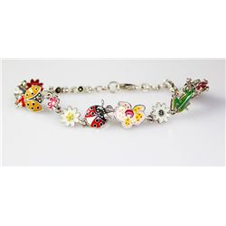 Sterling Gold Multi Stone Enamel Frog and Ladybug Brace