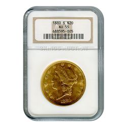 Certified US Gold $20 Liberty 1880-S AU55 NGC