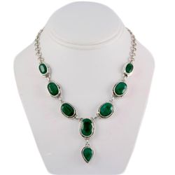 238ctw Natural Emerald Silver Necklace