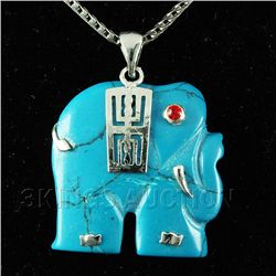 ELEPHANT TURQUOISE 30.30CTW SILVER PLATED PENDANT