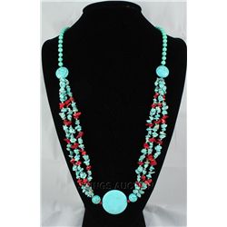 437.96CTW TURQUOISE & RED CORALS STATEMENT NECKLACE