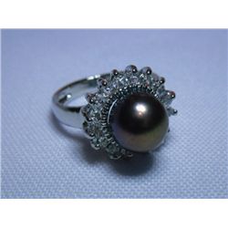 BLACK PEARL WITH CZ ROUND SILVER