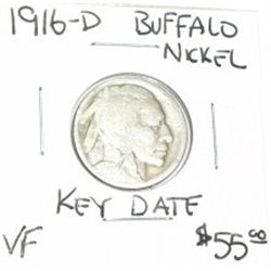 1916-D BUFFALO NICKEL RED BOOK VALUE IS $55.00 *EXTREMELY RARE KEY DATE VERY FINE GRADE*!!