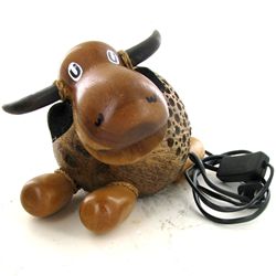 Coconut Shell Teak Bull Lamp (DEC-676)