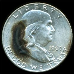 1960D Franklin Half MS64/65FBL Weight ERROR Toned (COI-10493)