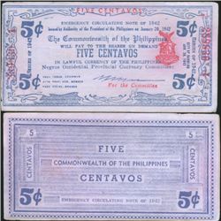 1942 WW2 Guerrilla Rebel Philippines 5c Note Negros (CUR-07157)