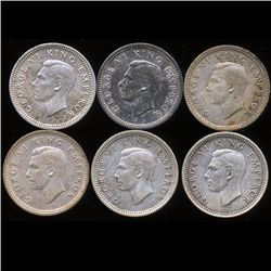 1937-43 New Zealand 3p VF/AU+ 6pcs (COI-10212)