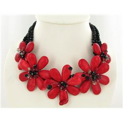 1130twc Coral & Crystal Necklace (JEW-3655)