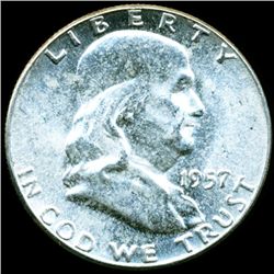 1957 Franklin Half MS64 FBL Scarce Underweight ERROR (COI-11154)