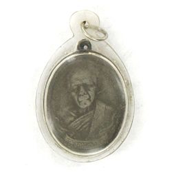 Vintage Thai Bronze Monk Amulet in Nickel Pendant Case (ANT-1213)