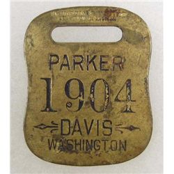 1904 PARKER DAVIS FOR PRESIDENT BRASS TAG / WATCH FOB