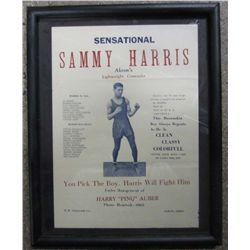 VINTAGE SAMMY HARRIS BOXING ADVERTISING POSTER / FLYER - FRAMED