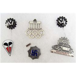 LOT OF 6 GERMAN NAZI STICK PINS AND BADGES