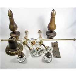 LOT OF VINTAGE HARDWARE - INCL. GLASS DOOR KNOBS, TOWEL RACK, MORE