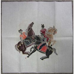 COLORED CHINESE ART PAPER RUBBING ON RICE PAPER FROM STONE CARVING