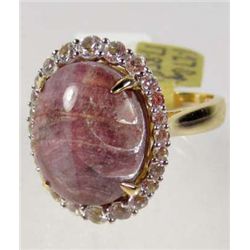 STERLING SILVER LADIES RUBY AND SAPPHIRE RING - SIZE 8