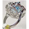 Image 4 : STERLING SILVER LADIES BLUE TOPAZ AND SAPPHIRE RING - SIZE 8