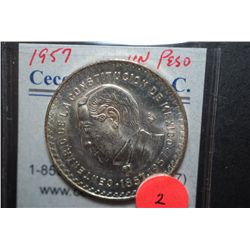 1957 Mexico Un Peso Foreign Coin; 100 Yr. Anniversary Of Constitution Of Mexico; EST. $2-5