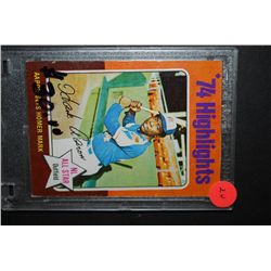 1975 MLB '74 Highlights Hank Aaron Atlanta Braves Baseball Trading Card In Display Case; EST. $5-10