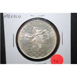 1968 Mexico XIX Olympics 25 Pesos Foreign Coin; 0.720 Ley; EST. $15-25