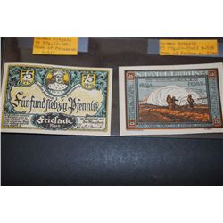 1921 German Notgeld 75 Pfennig Foreign Bank Note; Town Of Friesack & 1921 German Notgeld 25 Pfennig 