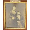 Image 2 : Antique photo of man and woman in wood frame  approx. 12” x 10” overall with label on front  “Origin