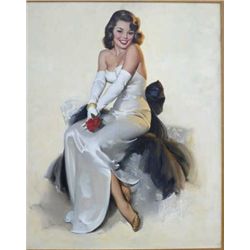 Original oil painting on canvas showing a  beautiful and classy lady in evening dress  signed lower 