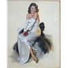 Image 1 : Original oil painting on canvas showing a  beautiful and classy lady in evening dress  signed lower 