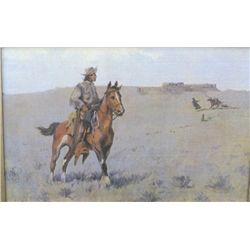 Print on board by Petersen Publishing showing  Cowboy on horseback eyeing Indian lady  entitled “Ant