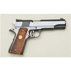 Colt National Match semi-auto pistol, .45  cal., 5” barrel, blue finish, checkered wood  medallion g