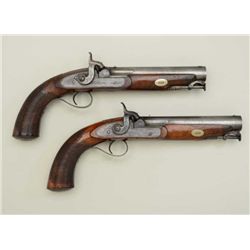 Pair of English large bore officers or sea  Captains’ percussion pistols signed “F Barnes  London”  
