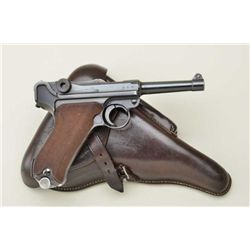 Luger semi-auto pistol dated 1937 on top of  frame and S/42 on top of toggle, 9mm cal., 4”  barrel, 