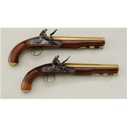 A pair of English made flintlock horseman’s  size holster pistols with locks marked A.W.  Spies. Wel