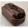 Image 6 : Folding leather valise approx. 21” long, 12”  wide and 9” in height with brass clasps,  leather hand