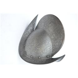 Italian Morian style helmet circa late 16th  to early 17th century showing deeply etched  original d