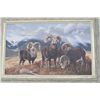 Image 2 : Oil painting on canvas showing big horn sheep  on high mountains signed lower right T.  Beecham. Mea